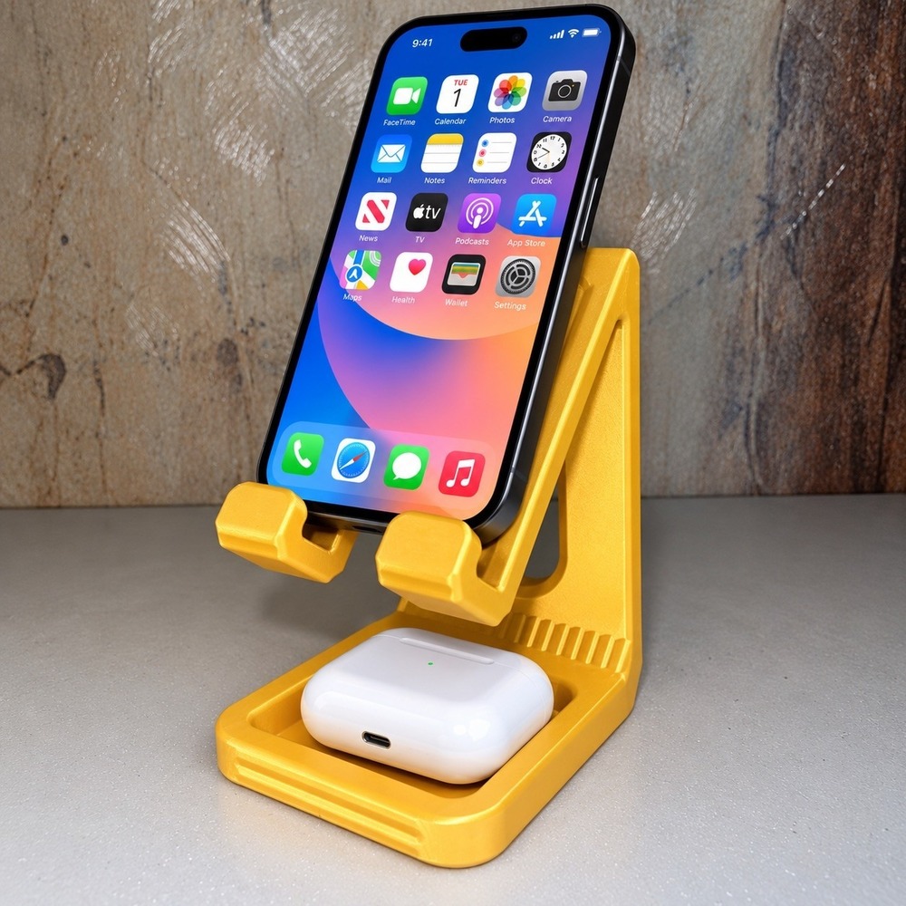 btw409 2-in-1 Phone Stand Holder w AirPods Tray Desktop Dock NEW YELLOW/BLK